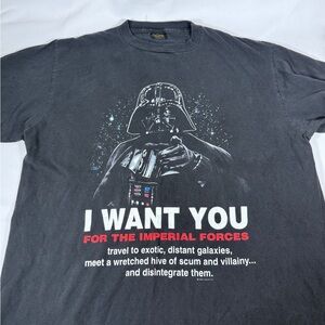 VTG Star Wars Shirt Men's XXL Darth Vader Black I Want You 90s 1996 USA Faded